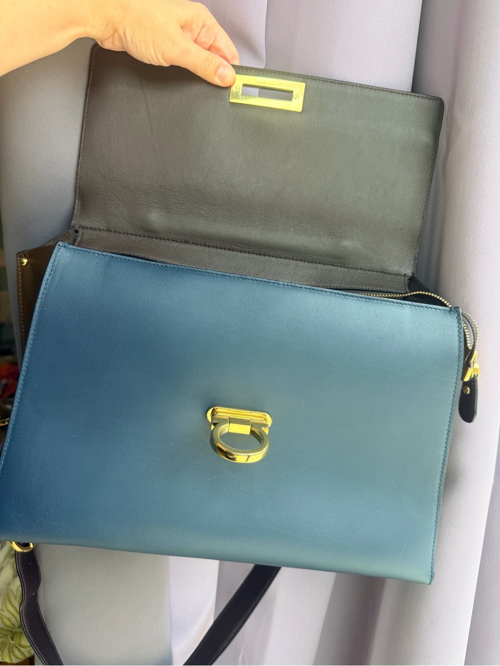 Salvatore Ferragamo Tricolor Blue Brown Leather Sofia Satchel and Shoulder Bag - Picture 9 of 16